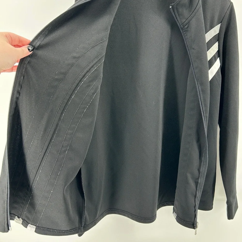 Masseys Full Zip Track Jacket Black Striped Mock‎ Neck L Athletic Sporty Active